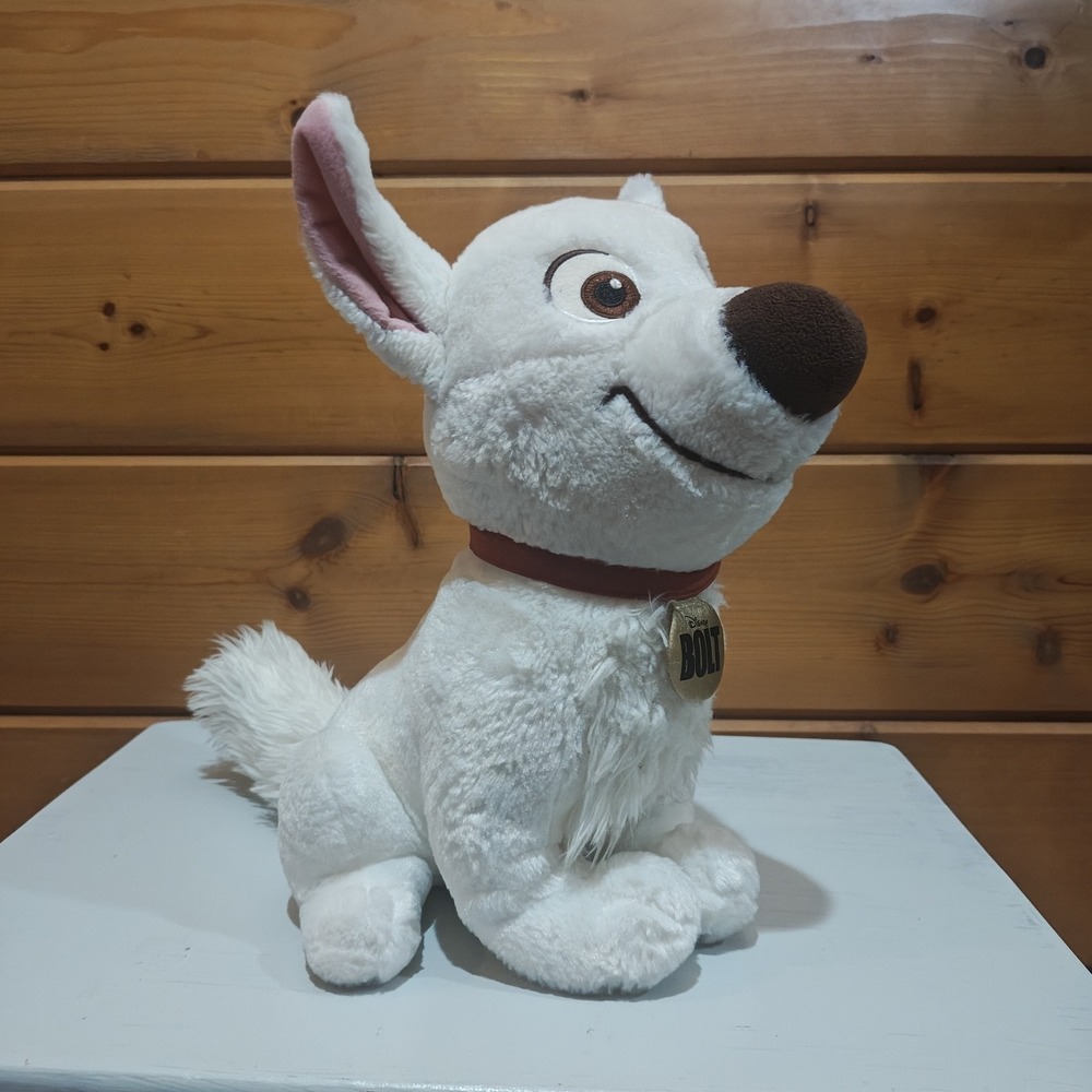 Disney‎ Store Exclusive Bolt German Shepherd White Sitting Plush Stuffed Dog E22